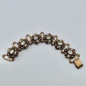 Vintage Victorian Revival Floral Faux Moonstone & Seed Pearl Book Chain Bracelet